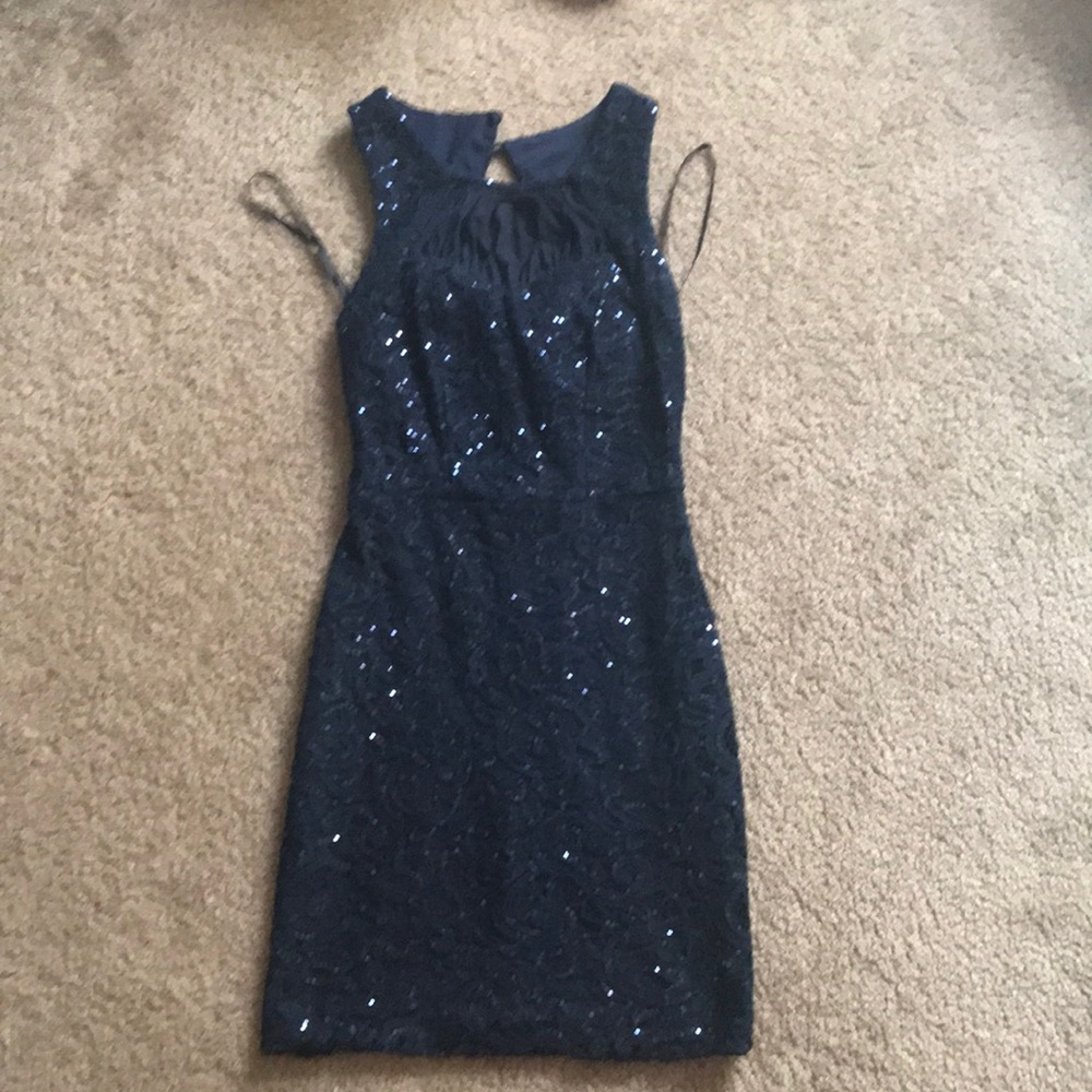 size 1 navy blue bedazzled fitted dress